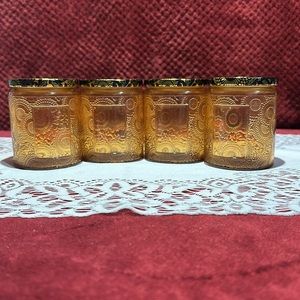 Glass Candles Jars Embossed. Glass Mason Jar With Tin Snap Lid. Amber. Set Of 4
